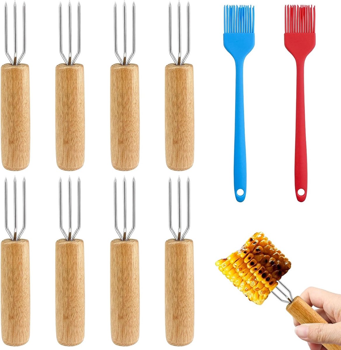 8 pieces fur potato fork, natural wood colour, potato fork, meat fork, corn on the cob skewers, fork for vegetables - ShopVlot