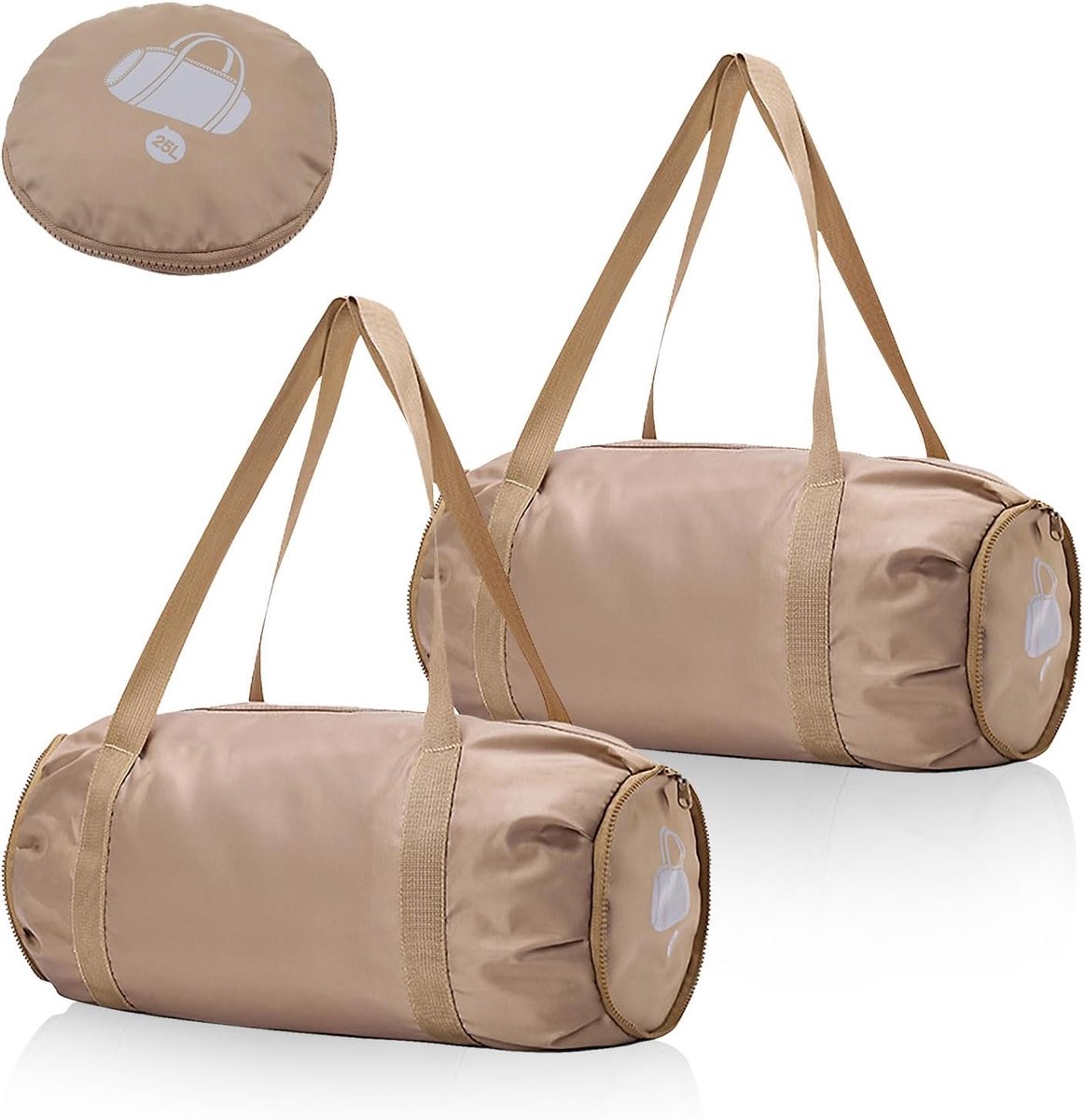 SnelShoppen - Pack van 2 Vouwbare Reis Tassen 48,3 x 29 cm, 25 Liter Waterdichte Sporttas voor Mannen en Vrouwen, Handtas voor Fitness, Camping, Gym,