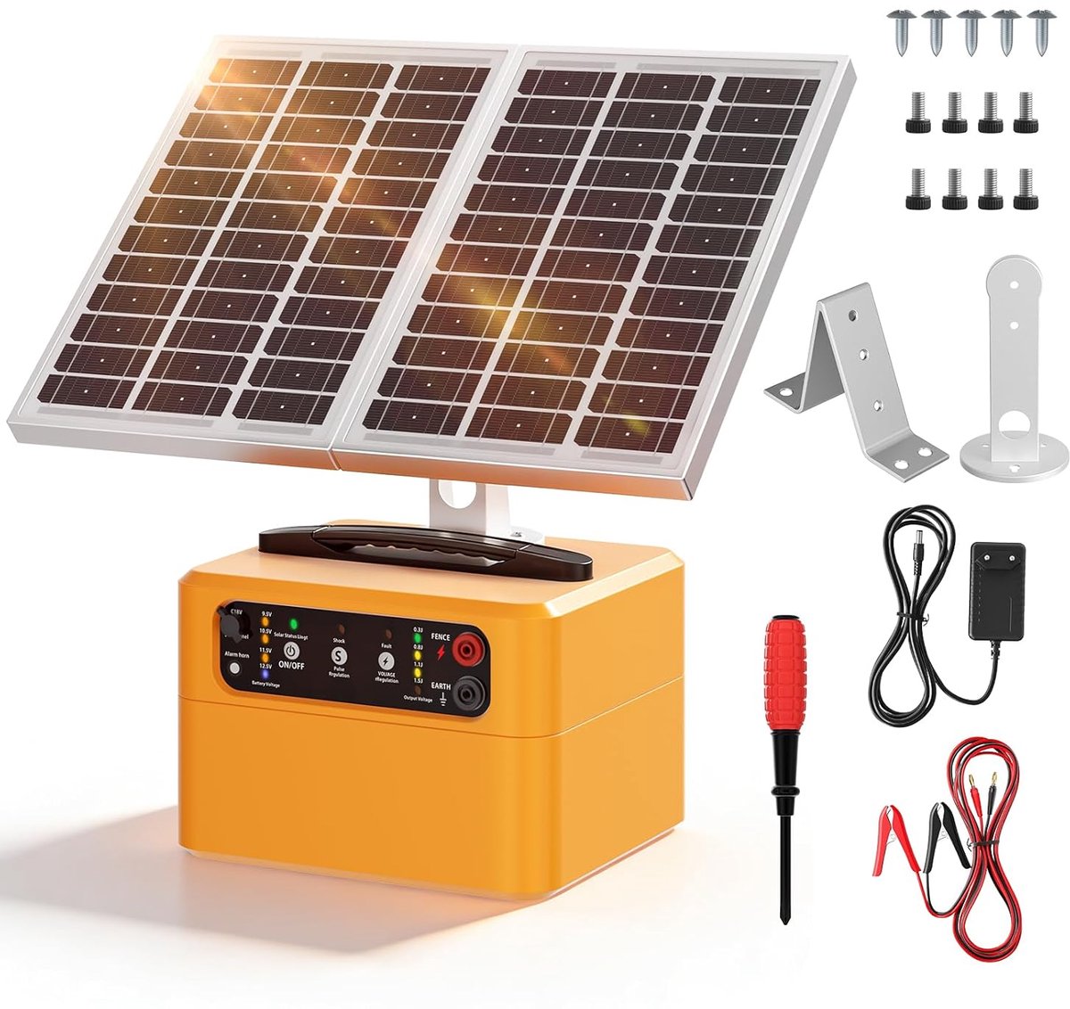 Solar Electric Fence, Adjustable Electric Fence Device with 15W Solar Panel - ShopVlot