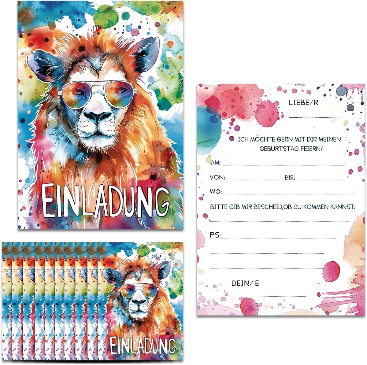 SnelShoppen - Verjaardagsuitnodigingen Kinderen 12 Stuks met Schattige Leeuw Motieven voor Jongens Feest, Kleur: Multicolor, Ideaal voor Verjaardagsfe