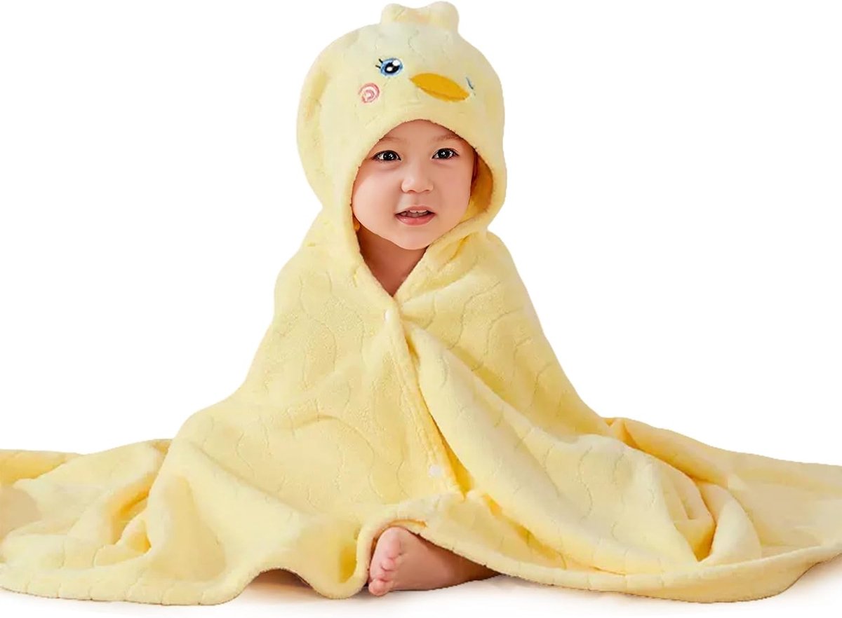 SnelShoppen - Baby Handdoek met Kap 80 x 80 cm Absorberende Grote Peuter Badhanddoek voor Pasgeboren Baby Jongen Meisje Schattige Cartoon