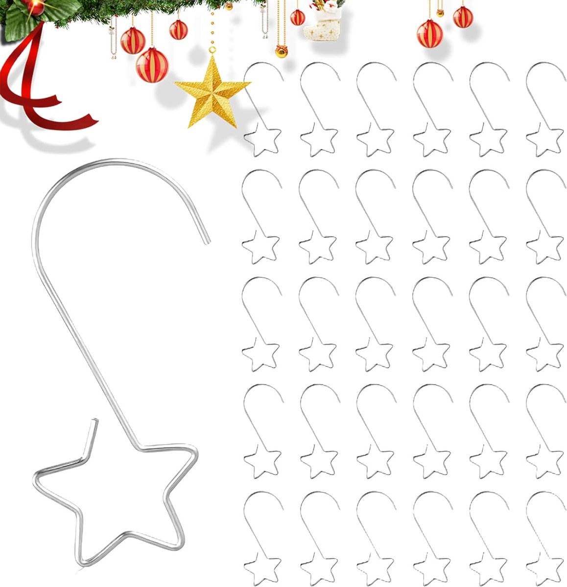 Sterhaken voor kerstboomdecoraties - 120 stuks in zilver - Galvaniseerd staal - Herbruikbaar en roestvrij - ShopVlot