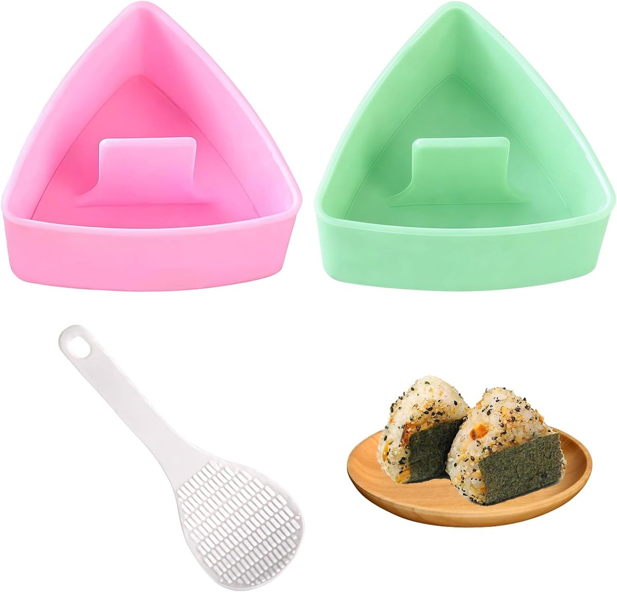 SnelShoppen - 2 stuks nonstick onigiri maker driehoekig met rijstlepel | BPA-vrij sushi maker voor lunch bento en keuken DIY, eenvoudig schoon te make