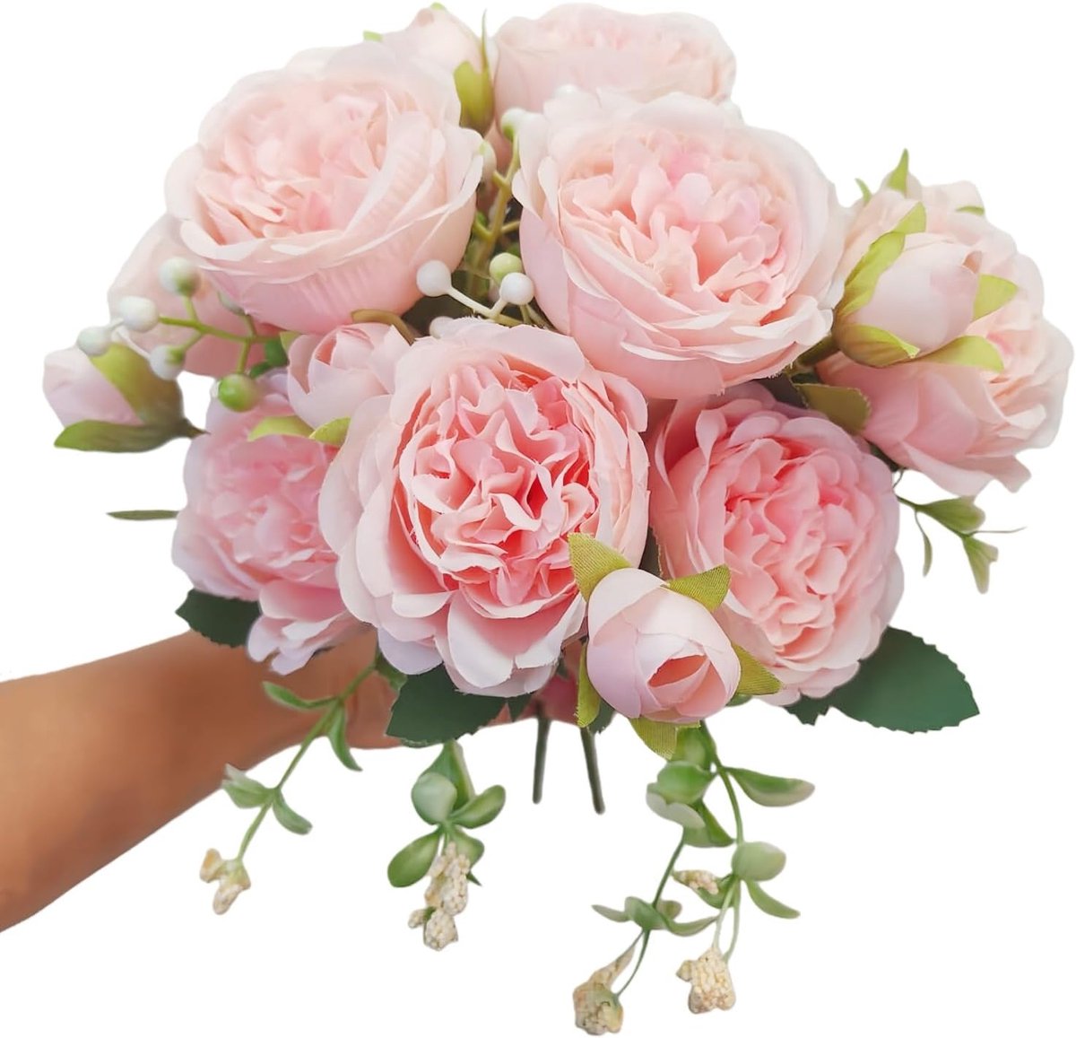 SnelShoppen - Kunstbloemen Rozenboeket - 2x Neppioen Boeket 29cm - Roze Zijdebloemen voor Bruiloft, Tafel, Thuisdecoratie - Perfecte Bloemstukken