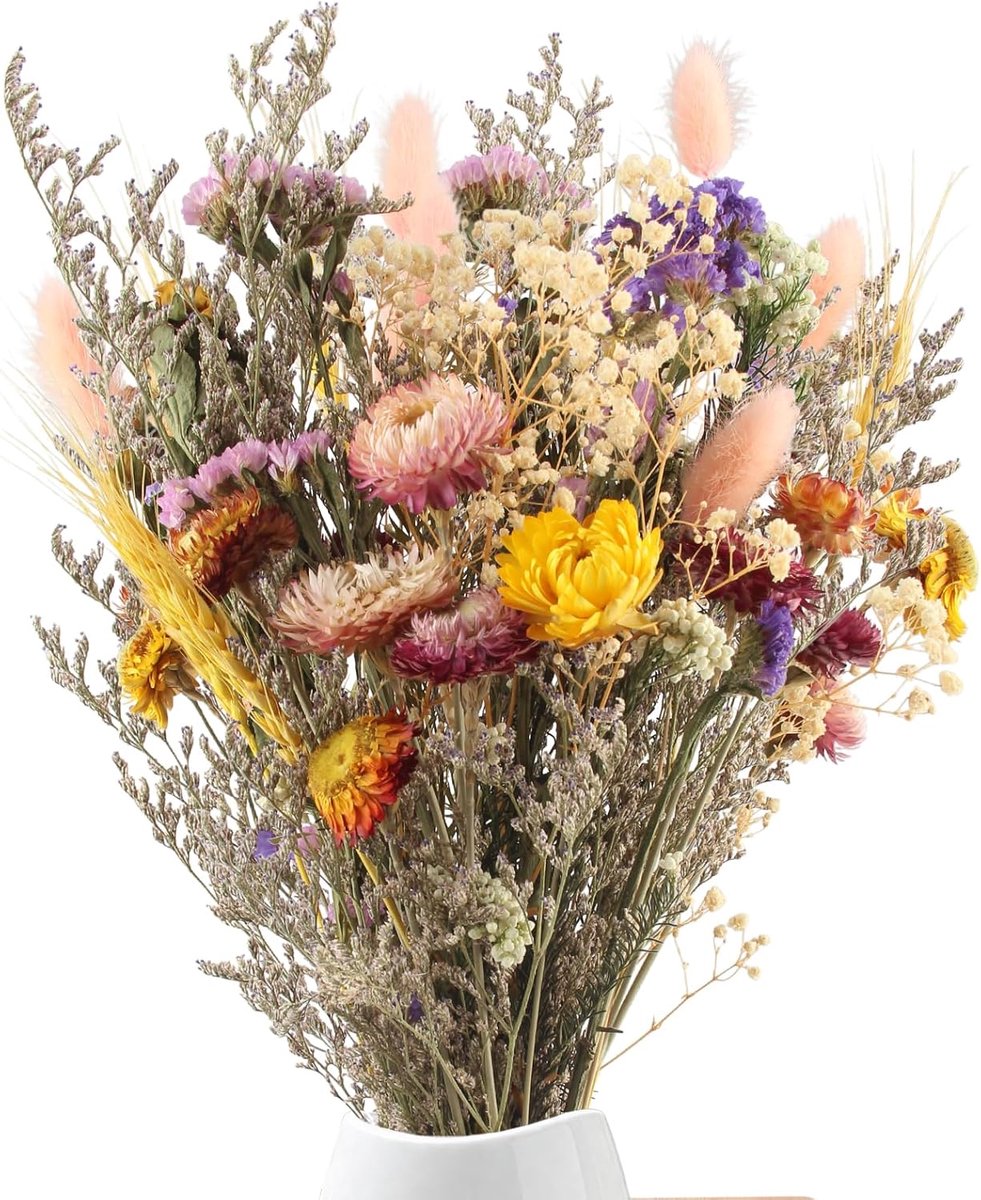 SnelShoppen - 40 Stuks Gedroogde Bloemen Boeket voor Ambachten, Kleurrijke Natuurlijke Stro Bloemen, Decoratie voor Woonkamer, Bruiloft, Vazen