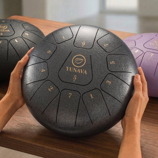 Yunava Handpan - 30 cm ø - Meteoriet - Steel Tongue Drum - Hand Klankschaal incl. Lesboek & Beschermtas - Hangdrum — afbeelding 3