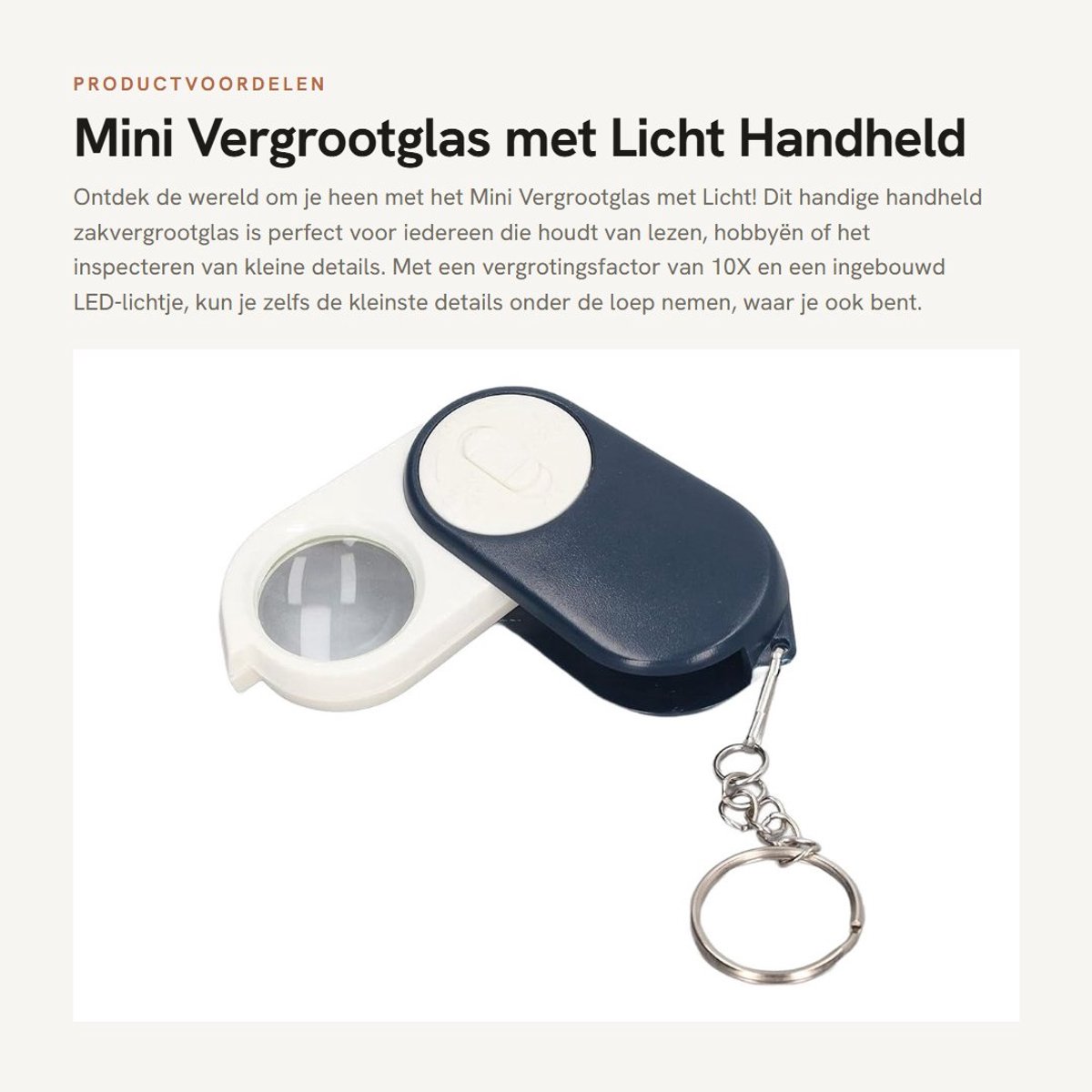 Dailygoods - Mini Vergrootglas met Licht - Handheld Zakvergrootglas - 10X Vergroting - Verlicht voor Lezen - Inspectie en Hobby - Inclusief Sleutelhanger