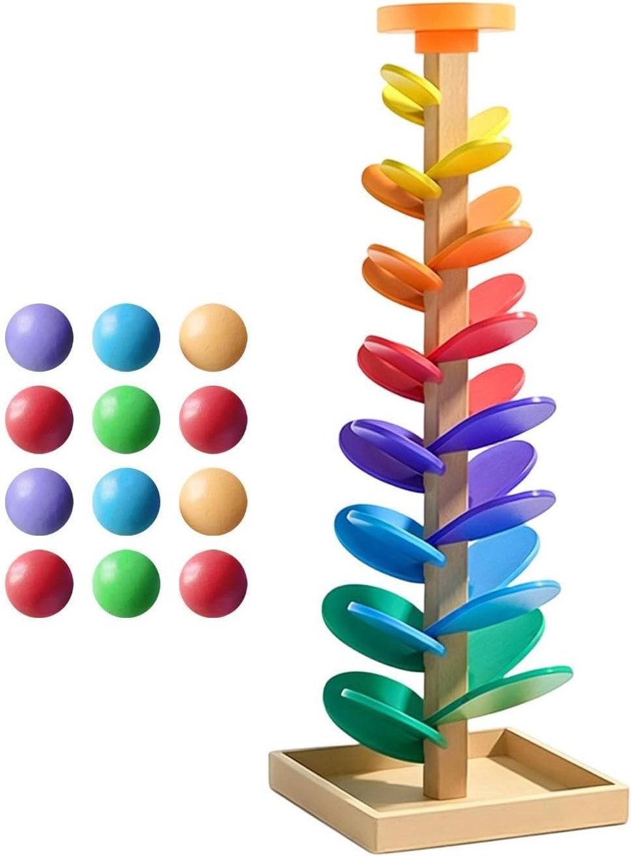 Houten Knikkerbaan - Muziekboom Speelgoed - Educatief Spel - Sensorische Geluiden - 30 x 37.5 cm - Multicolor