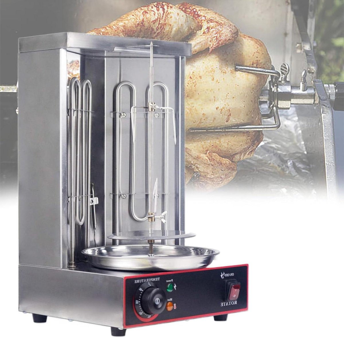 Kip Machine - Verticale Grill - Thuis Grillen - Dubbele Verwarmingsbuizen - 29.5x26.5x48.5cm - Zilver