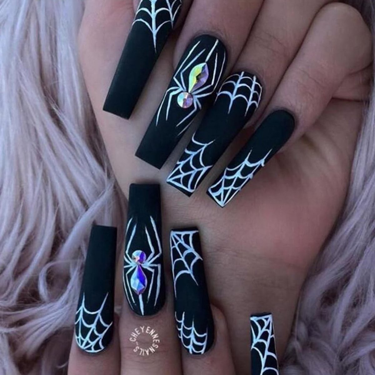 Dailygoods- Valse Nagels Halloween - Lange Zwarte Druk op Nagels - Nepnagels met Spin - 24 Stuks - Hoogwaardig ABS-Materiaal - Comfortabele Ervaring - Kunstnagels