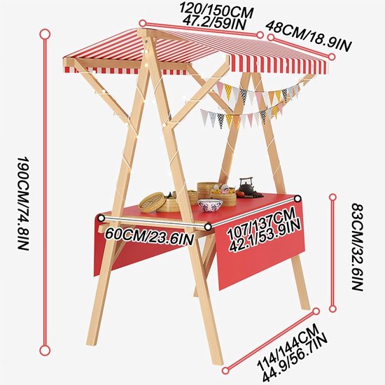 Houten Marktkraam - Voedselkar Mobiel - Buiten Verkopen - Opvouwbaar Ontwerp - 150 cm Breed - Oranje — afbeelding 4