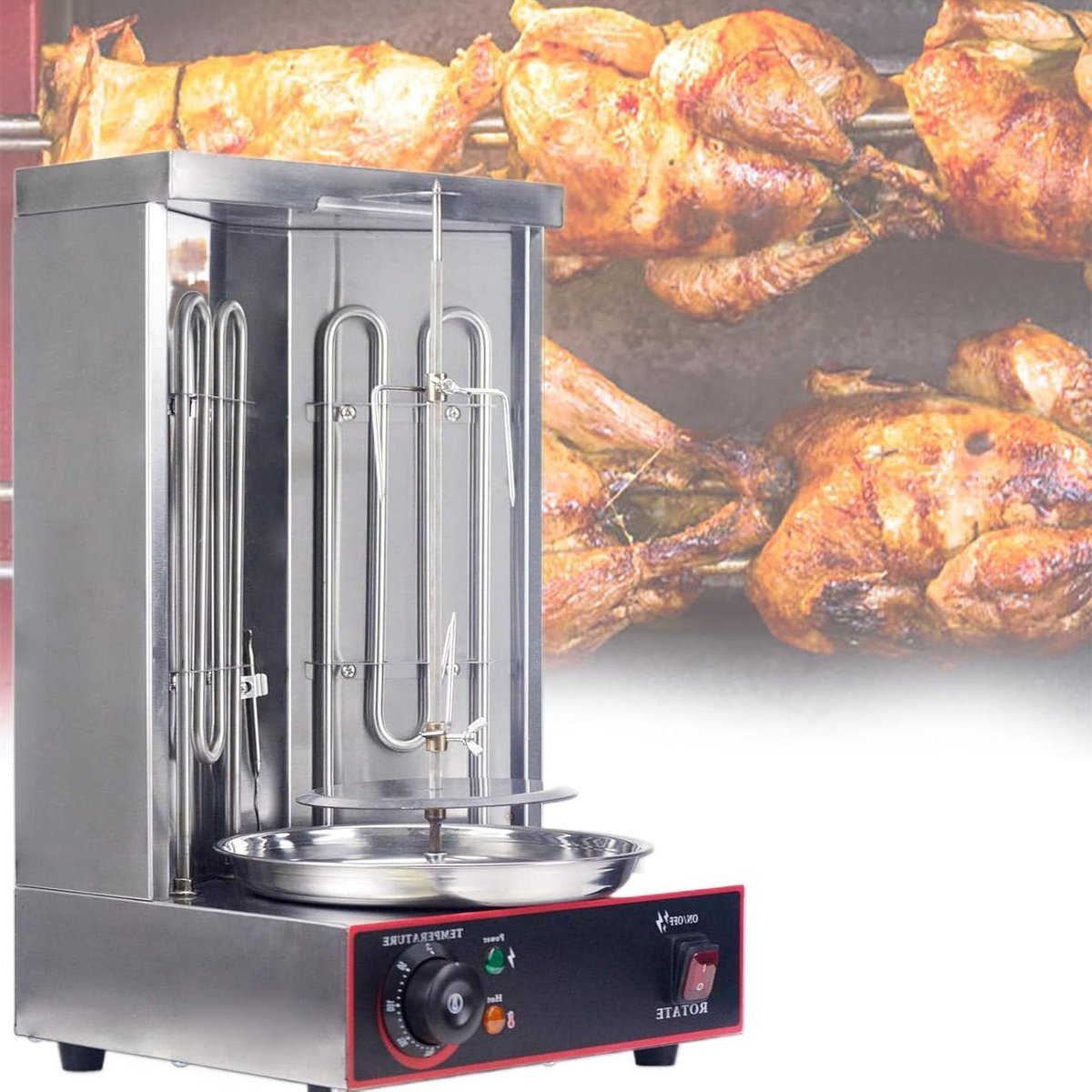 Elektrische Grill - Verticale Rotisserie - Vlees Grillen - Automatische Rotatie - 3000W - Zilver