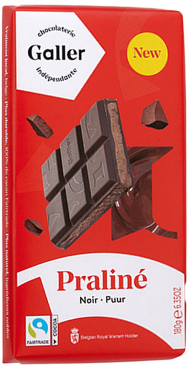 Puur chocoladetablet met pralinévulling Galler Noir Praline, 180 g