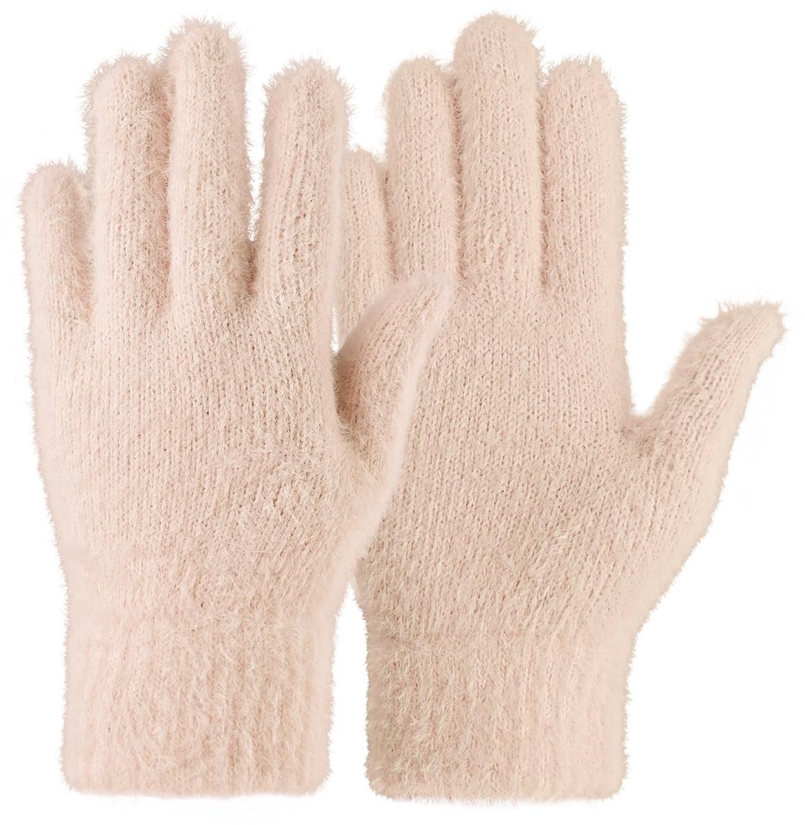 Dailygoods- Winterhandschoenen Dames - Kunstwol - Elastisch - Roze/Beige - 20 x 10,5 cm - Comfortabele Draagervaring - Handschoenen
