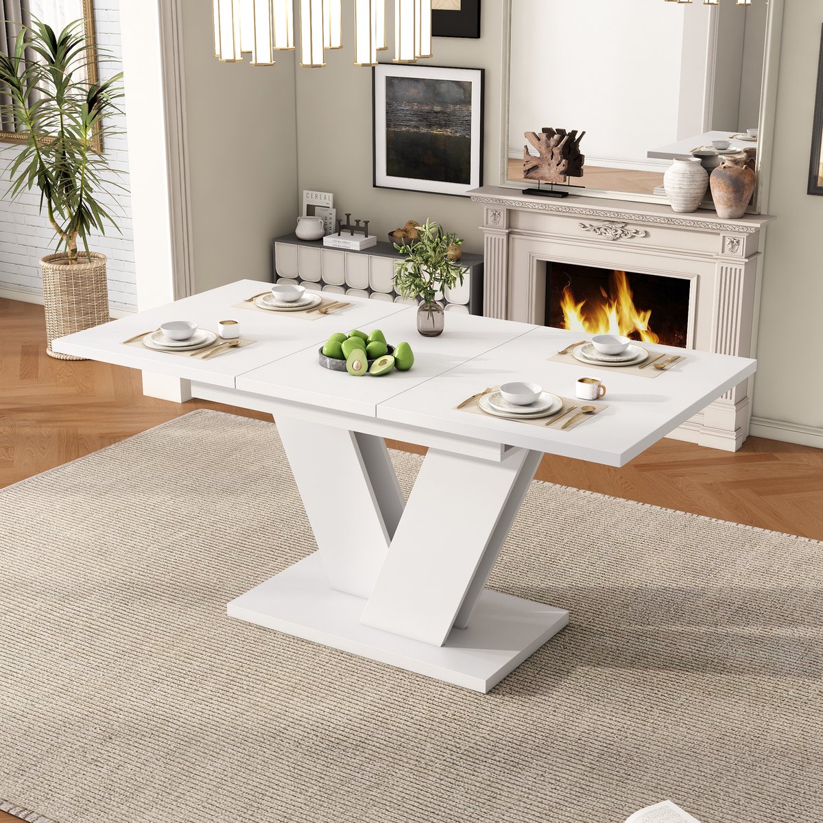DESMIU Eettafel - Uitschuifbaar Voor 4 Tot 8 Personen - Rechthoekig Voor Eetkamer En Gezinsmaaltijden - MDF - 120 Tot 160x80 Cm - Wit