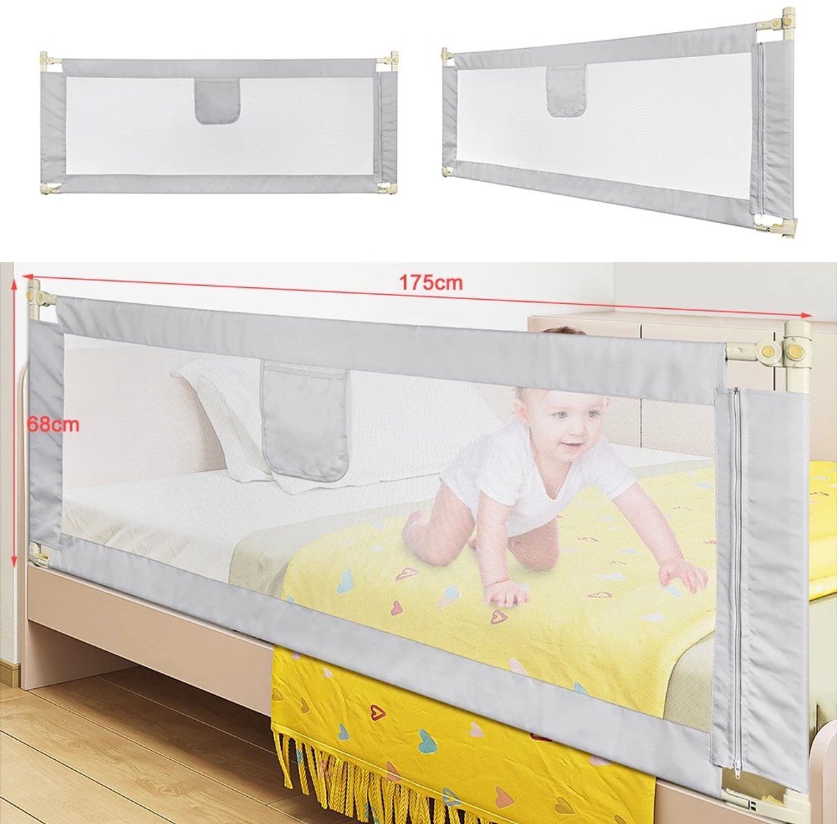 Dailygoods 1 stuk draagbaar bedhekje, opvouwbaar kinderbedhekje, 12 maanden-5 jaar, kinderveiligheidsbedhekje, 150 cm/18