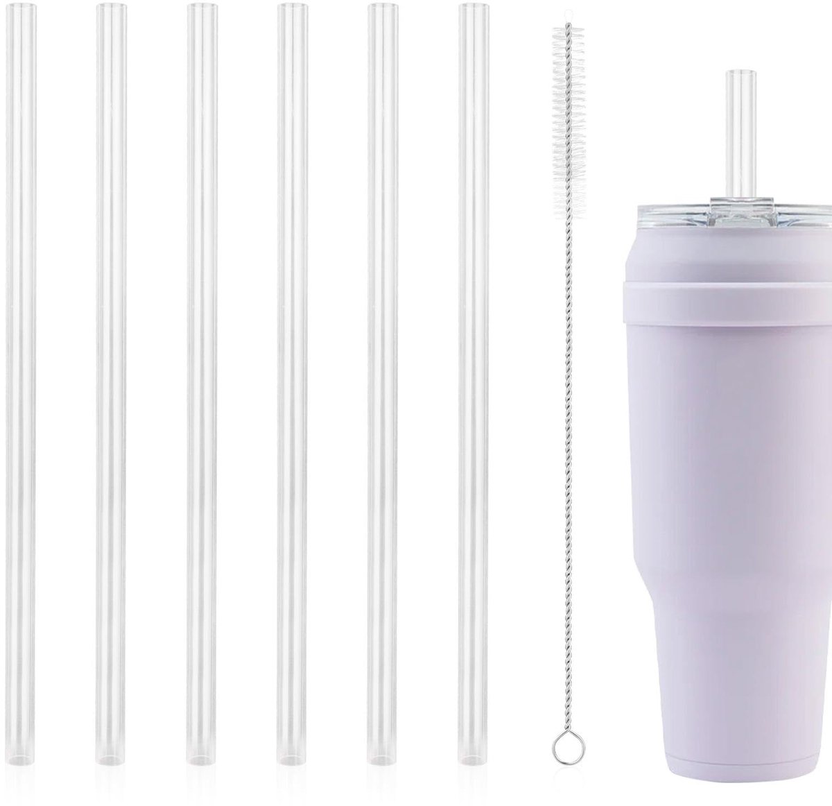 Dailygoods- Rietjesvervanging 6 Stuks - Herbruikbare Rietjes - Plastic Rietjes - Reinigingsborstel - Compatibel met Reduce - 27x1cm Afmetingen