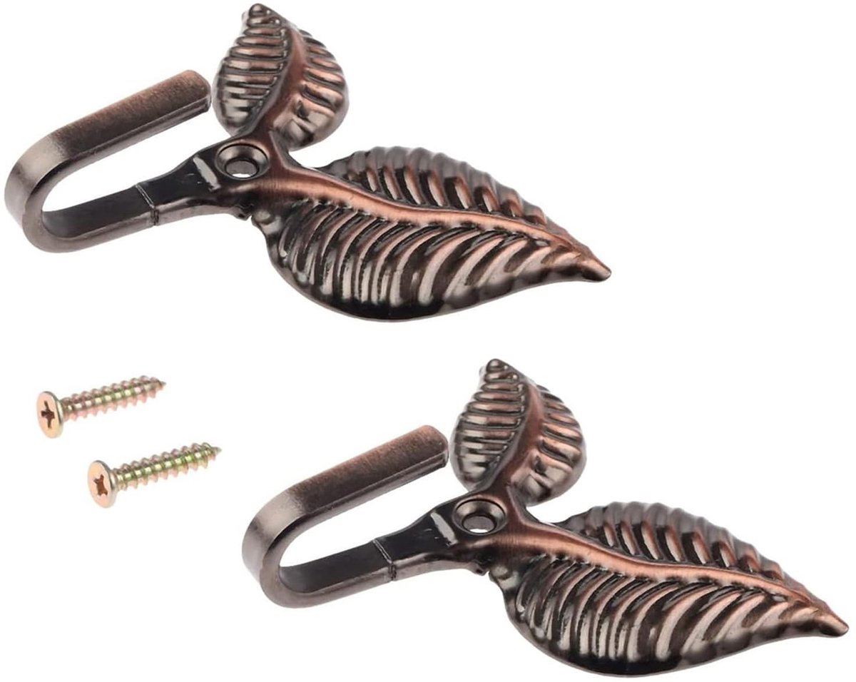 Dailygoods- Bladhaken Vintage - Sierlijke Metalen Gordijnhangers - Decoratieve Wandhaken - Antieke Bronzen Afwerking - Inclusief Schroeven - Uniek Bladvormig Ontwerp - Gordijnhaken