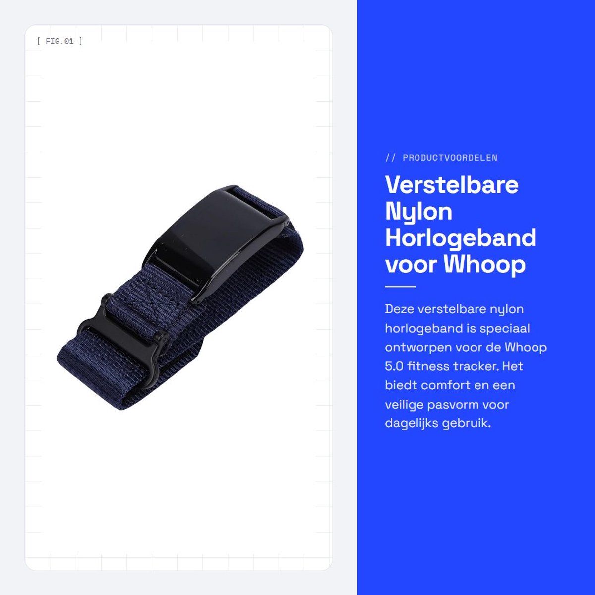 Dailygoods- Horlogeband Nylon - Verstelbaar - Wasbaar - Schokbestendig - Sport - Fitness Tracker - Geschikt voor Whoop 5.0 - Sporthorlogeband