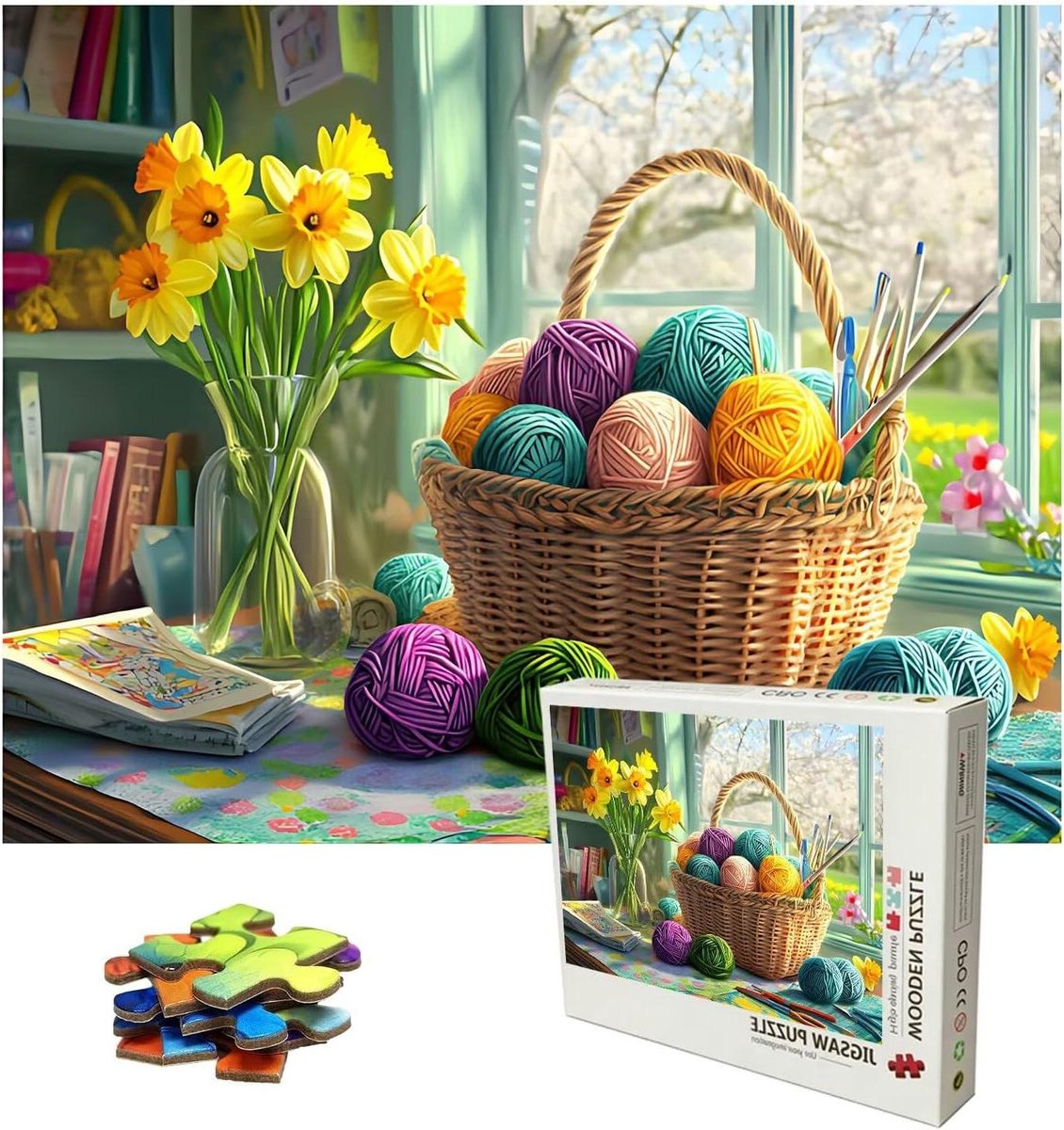 Legpuzzel 1000 stukjes - Houten puzzel Bloem puzel - Ontspanning thuis - Met poster en letters - 75x50 cm - Multicolor