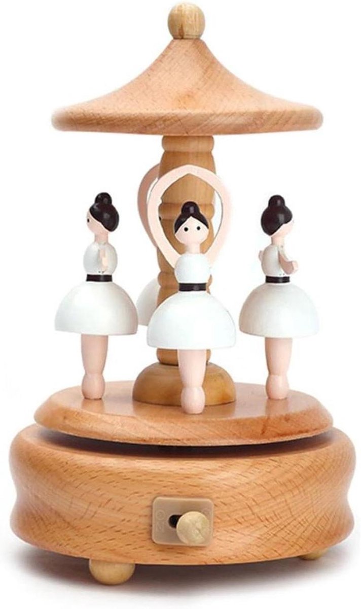 Houten Muziekdoos - Draaiend Speelgoed - Kinderkamer Decoratie - Unieke Vormen - Ca. 11-17 cm - Natuurlijk Hout