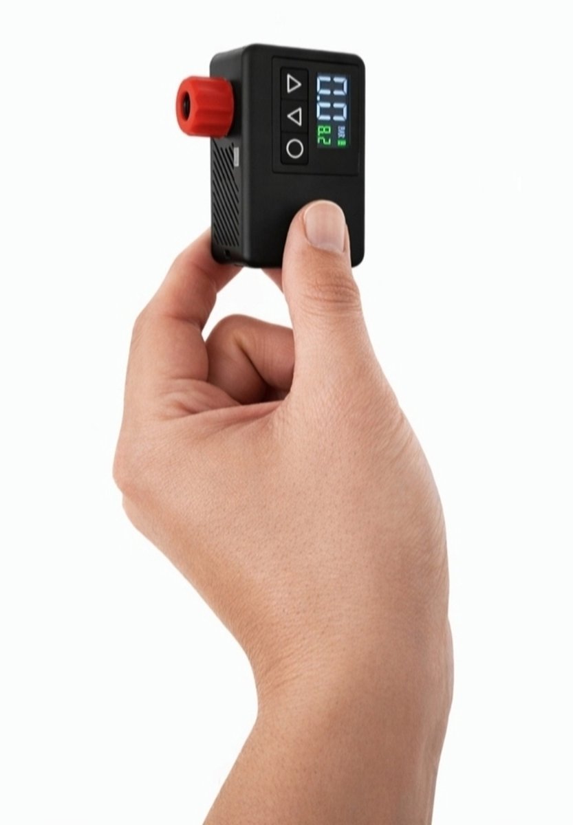 Draadloze Elektrische Fietspomp 8 Bar (120 PSI) - Mini Compressor 118g - Digitaal Display - USB-C Oplaadbaar - Presta & Schrader - Inclusief Opbergtasje + Accessoires