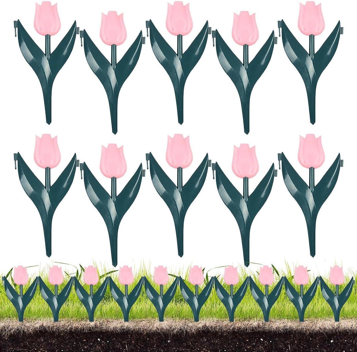 Bloembedrand 10 stuks - Tuinrand decoratie - Tuin decoreren - Bloemvormig ontwerp - 30x25 cm - Roze