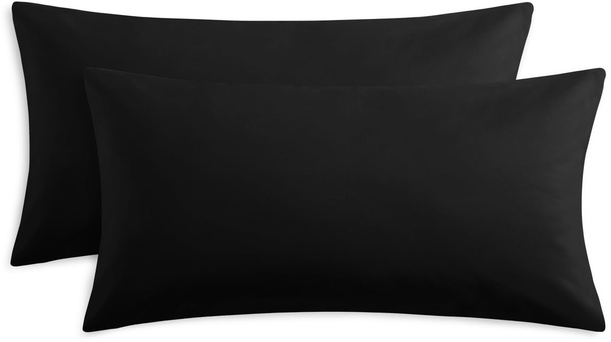 Dailygoods - Kussensloop 40 x 80 cm - Set van 2 - Zacht en ademend - Zwart - Kreukbestendig - Perfect voor een comfortabele nachtrust - Geschikt voor...