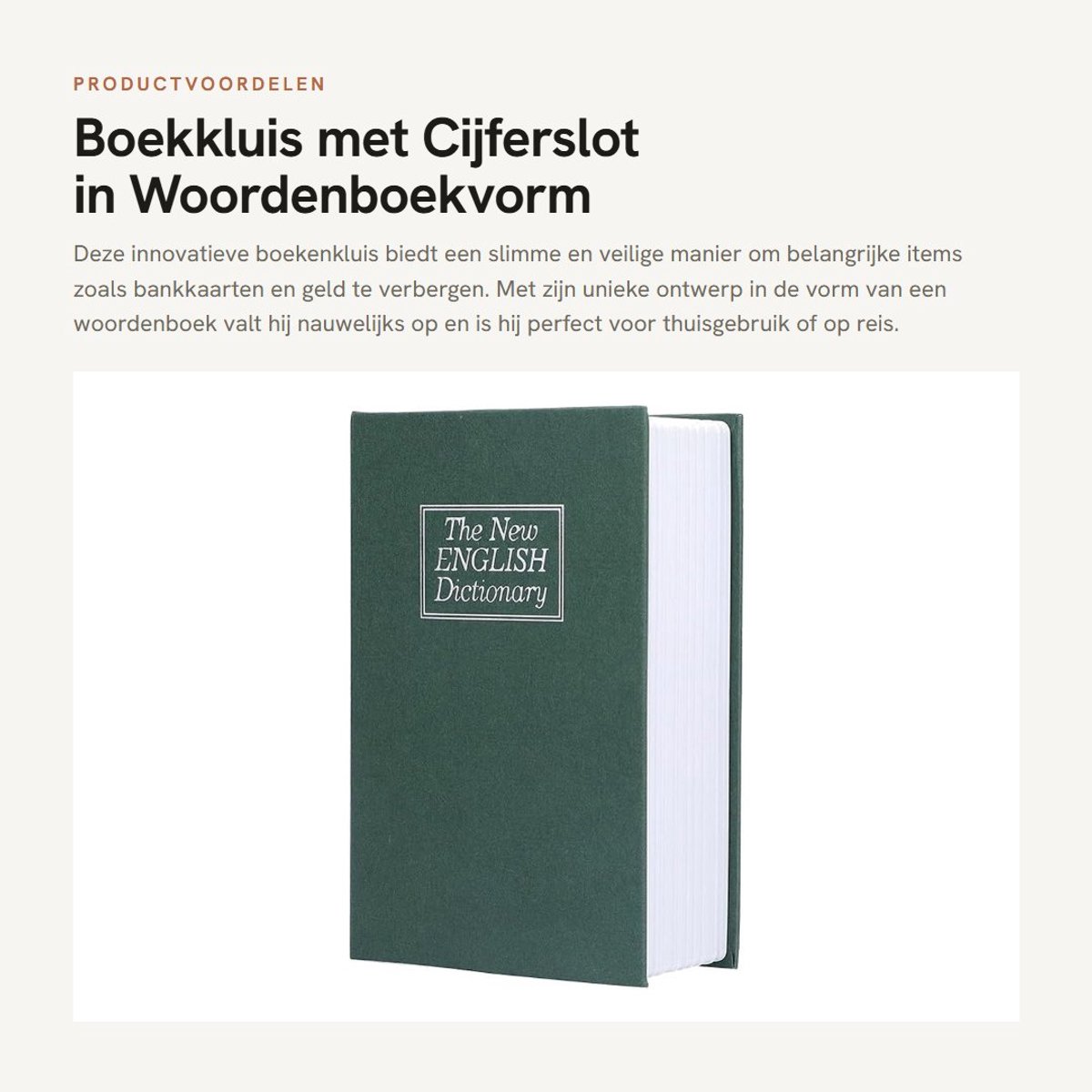 Dailygoods- Boekkluis met Cijferslot - Geldverbergdoos - Innovatieve Kluis - Geheime Kluis - Structuurpapier/Roestvrij Staal - Afmetingen 18x11,6x5,5cm