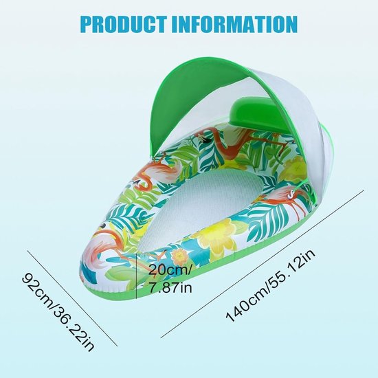 Zwembadvlotter - Opblaasbare ligstoel - Ontspannen op water - UV-beschermende kap - 140x92x20cm - Veelkleurig — afbeelding 5