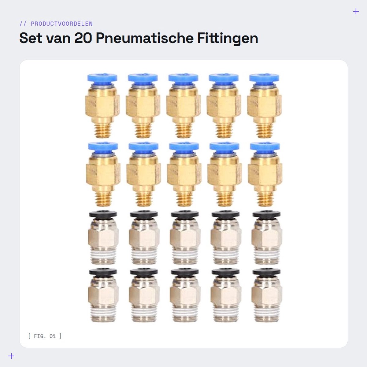 JHUBERS- Pneumatische Fitting Set 20 Stks - PC4-M6/M10 - Messing/Roestvrij Staal - Push To Connect - 3D Printer Accessoire - Compatibel met Creality Ender 3
