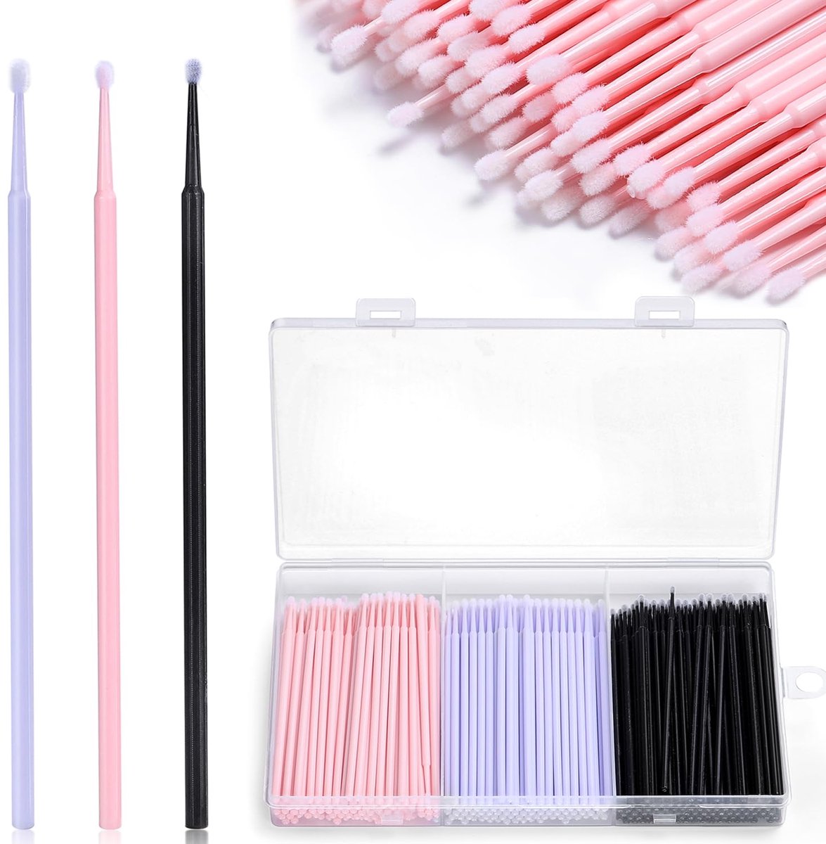 LISM-300 herbruikbare micro-applicatorborsteltjes, microvezel applicatorborsteltje Geschikt voor wimperextensions, borsteltje Geschikt voor kunstwimpers, wattenstaafjes Geschikt voor het reinigen van mascara (2,0 mm met houder)