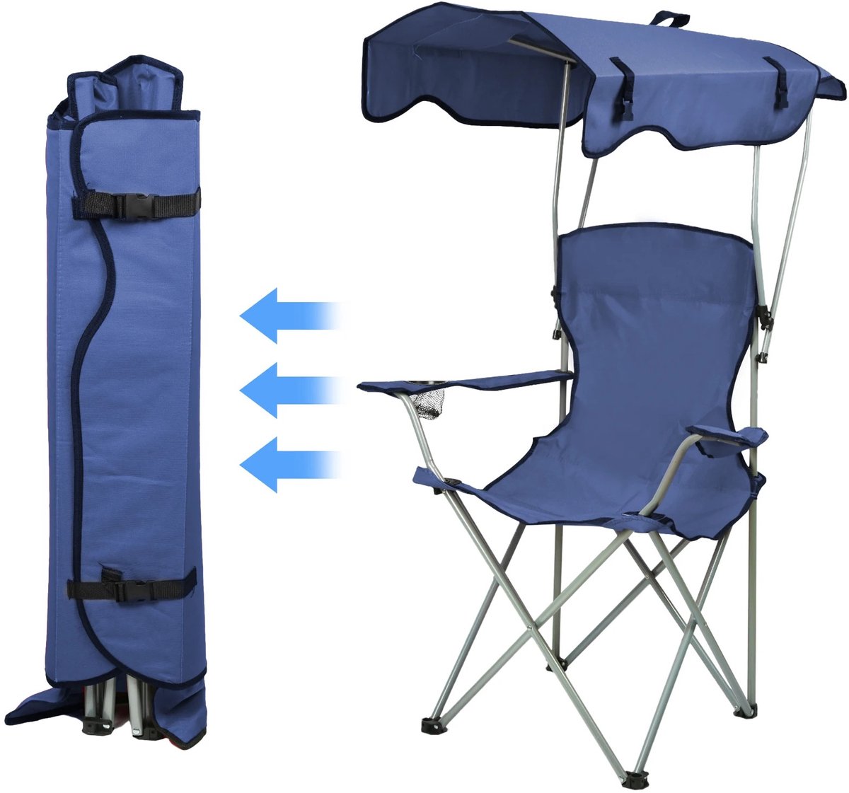 Dailygoods Opvouwbare campingstoel met luifel - Opvouwbare strandstoel met bekerhouder - Ligstoel met dak voor kamperen,