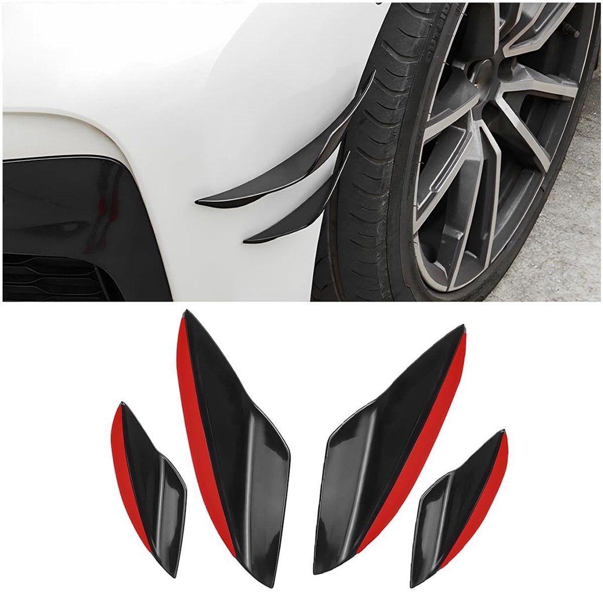 Dailygoods- Spoiler Universeel - 4 Stuks - Voorbumper - Rubber - Koolstofvezel - Piano Zwart - Eenvoudige installatie - Voorbumperlip