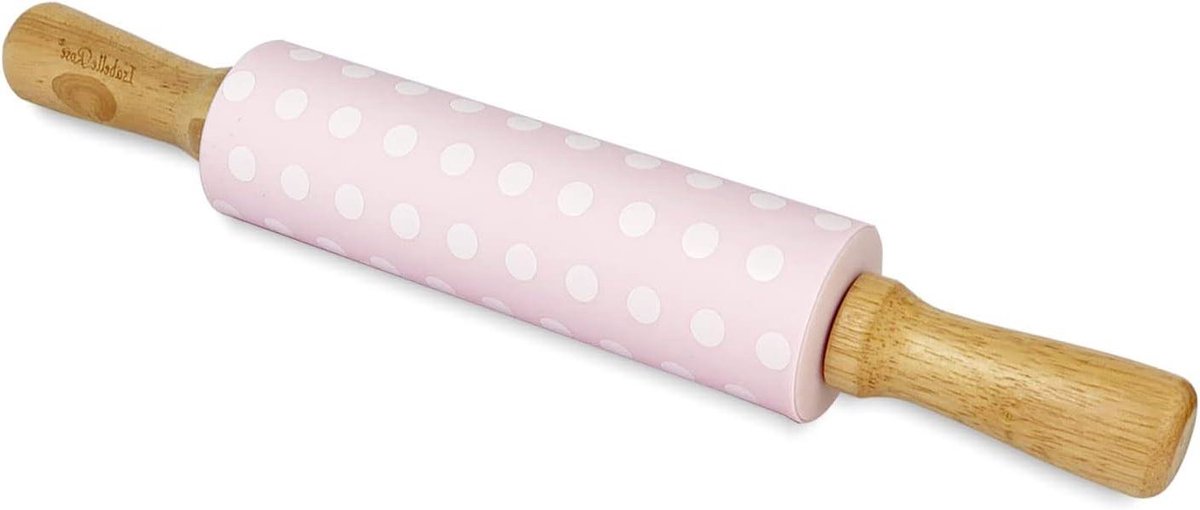 Deegroller Hout - Bakbenodigdheid - Bakken Thuis - Roze Siliconen Handvat - 38 cm - Roze