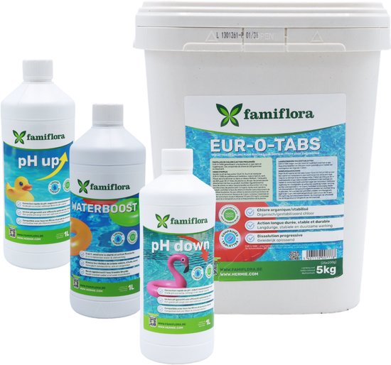 Famiflora Zwembad onderhoudsset Waterboost 1L + PH Down 1L + pH Up