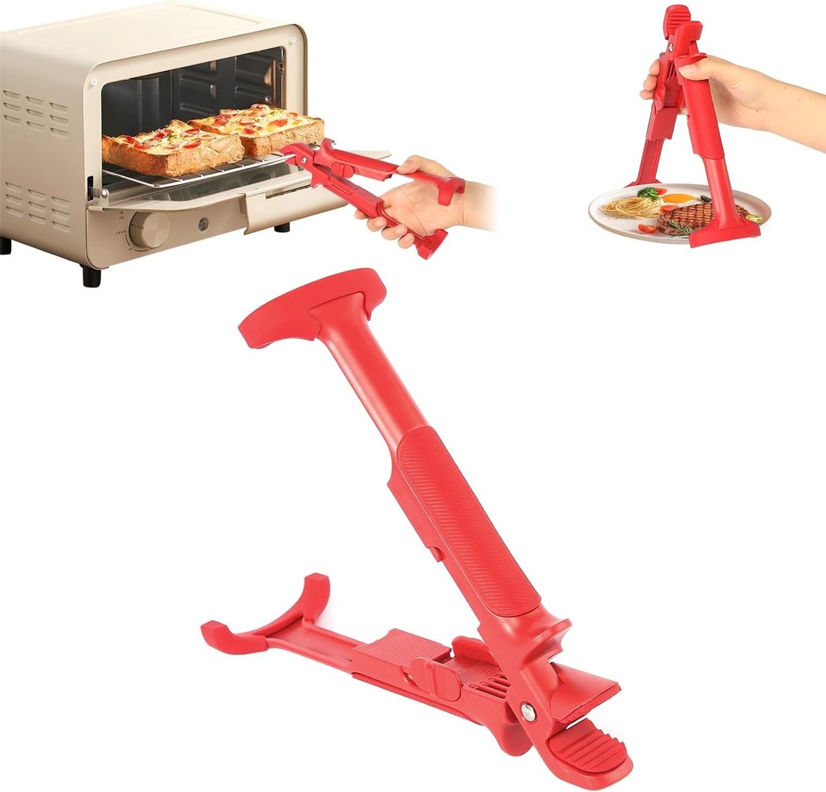 Keuken Tangen met Klemmen, 2-in-1 Komhouder voor Warm Gerechten, Antislip Grip en Brandwerende Bescherming, Ideaal voor Pizza en Schalen