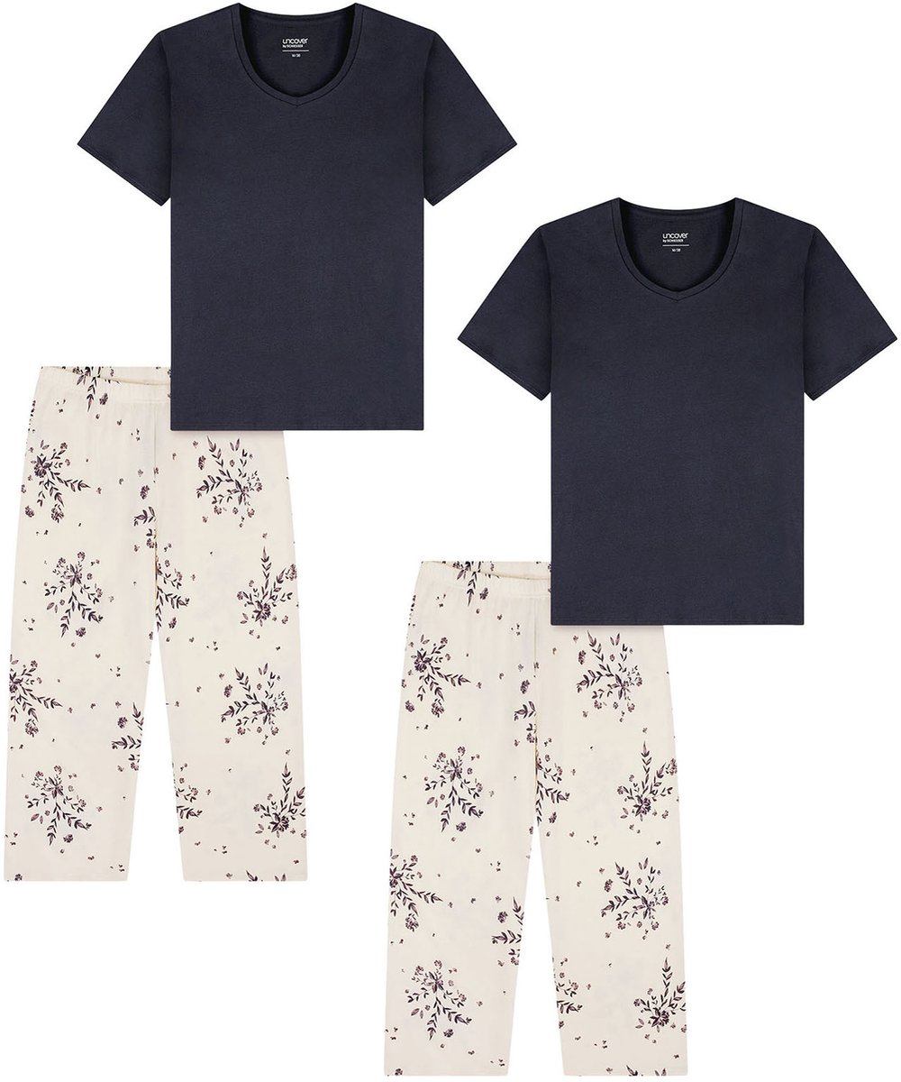 Uncover by Schiesser Schlafanzug Nightwear - Dreiviertel Blauw/grijs