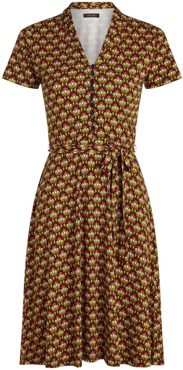Dailygoods- Damesjurk met ceintuur - Korte mouwen - Knielang - Grafische print - Jersey-stof met stretch - Tijdloze look - Jurk