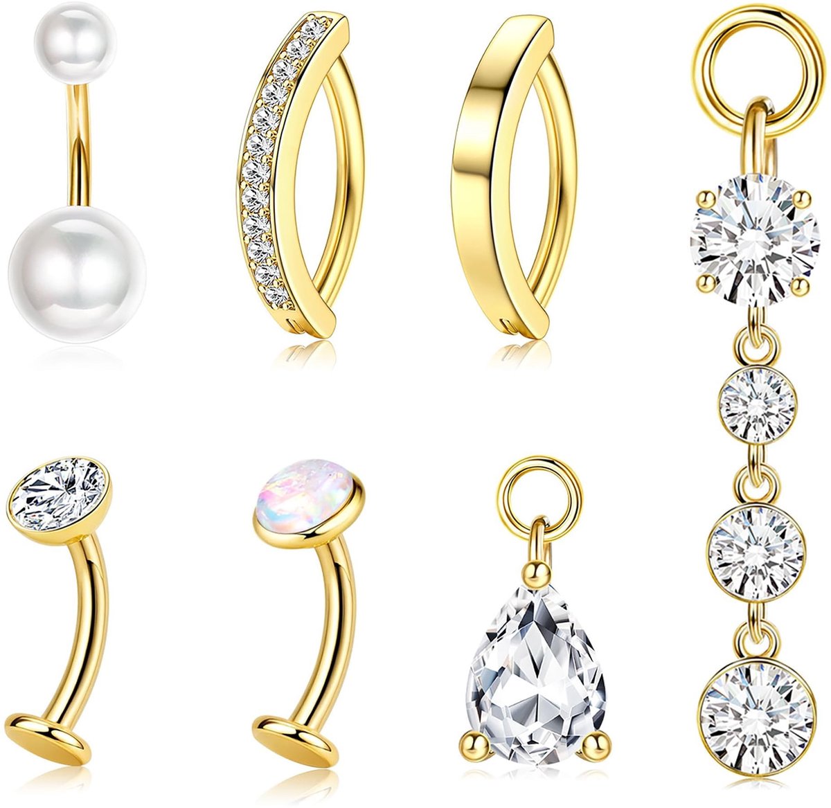 Dailygoods- Navelpiercing Set 5 Stuks - Navelpiercing met Hanger - Navelpiercing Chirurgisch Staal - Navelring - Hypoallergeen - Zomersieraad - Navelstaafje
