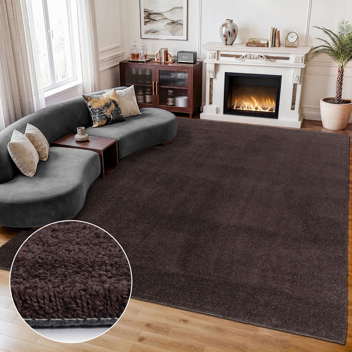Comfy Premium - Luxe Effen Vloerkleed Wasbaar Uni Bruin- 300x400 CM