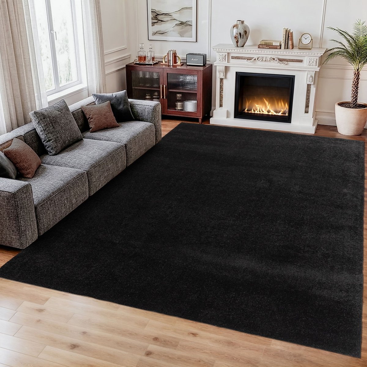 Muratap Comfy Soft - Effen Vloerkleed Wasbaar Uni Zwart- 120x170 CM