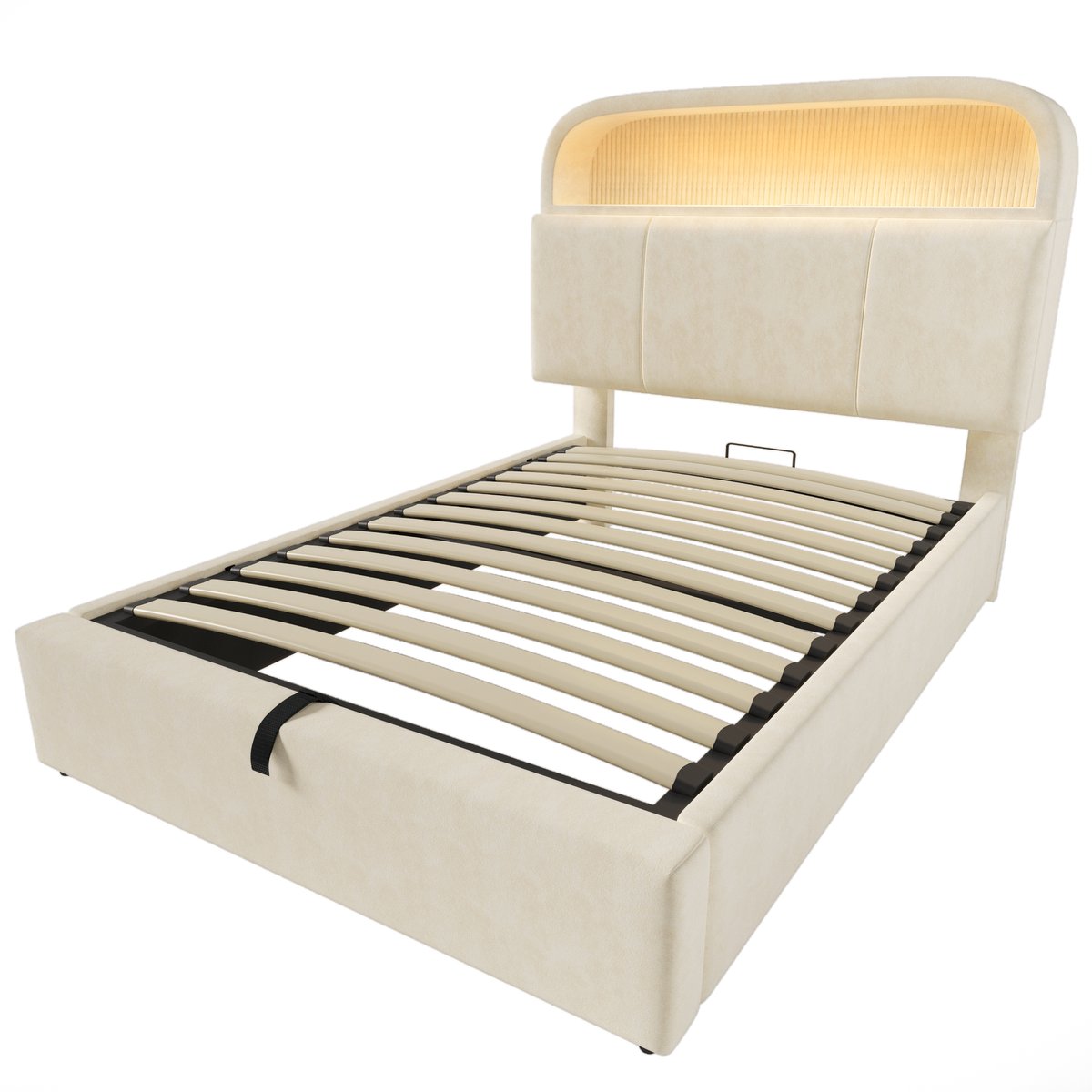 COVREO Bedframe 90x200 cm - beige, 211 cm, opbergkopstuk, zonder matras