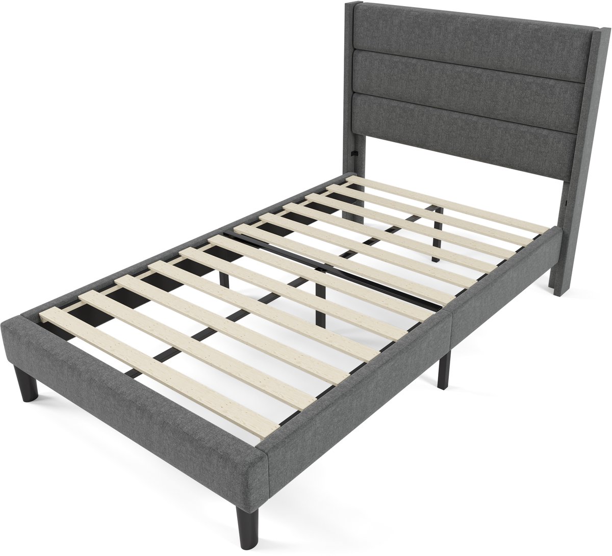 COVREO Bedframe 90x200 cm grijs, hoofdbord, lattenbodem, zonder matras