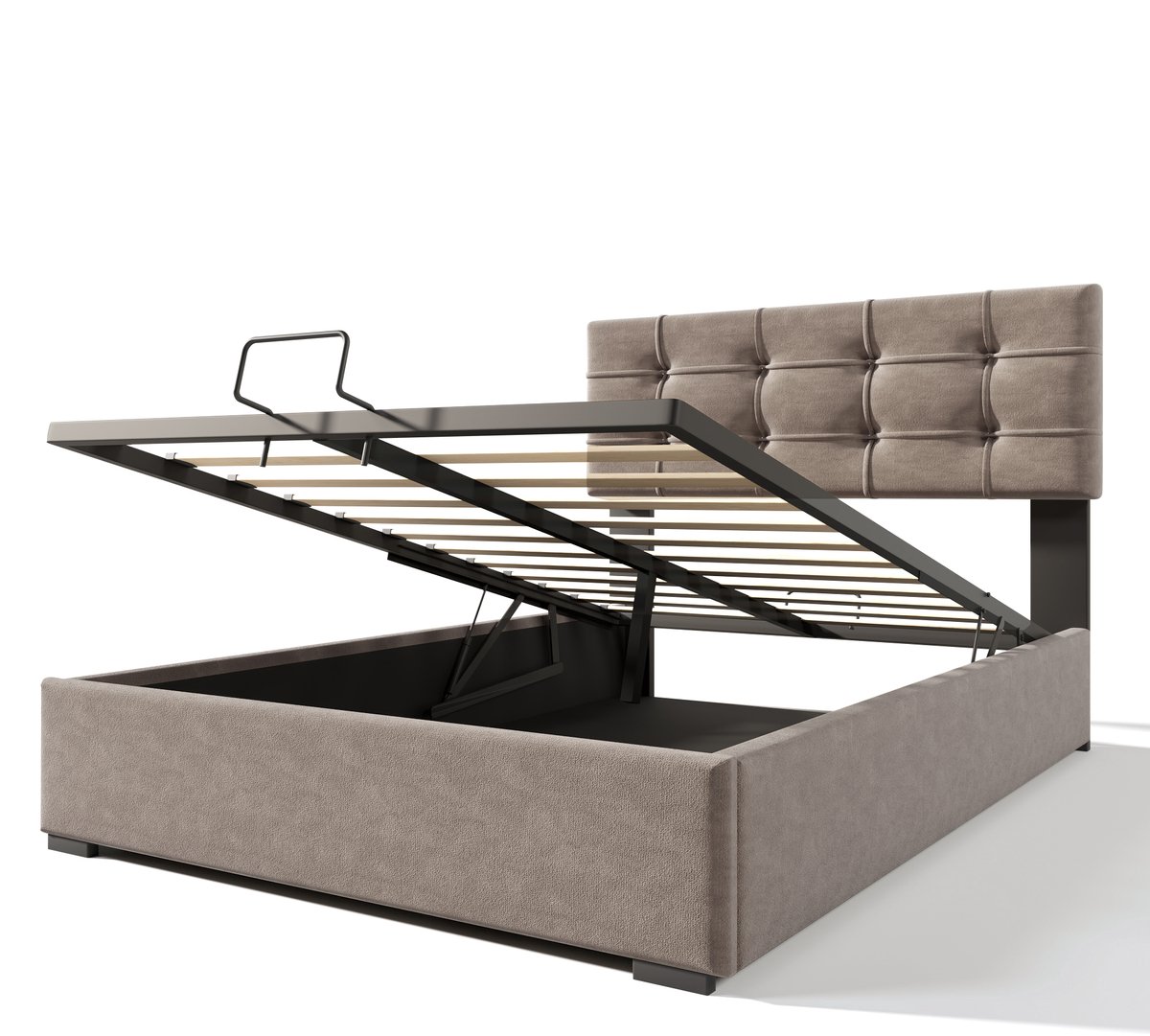 Hydraulisch gestoffeerd tweepersoonsbed, 140x200 cm, inclusief matras, verstelbaar hoofdeinde, lattenbodem en metalen frame, fluwelen bekleding, moderne stijl, met opbergruimte, lichtgrijs.