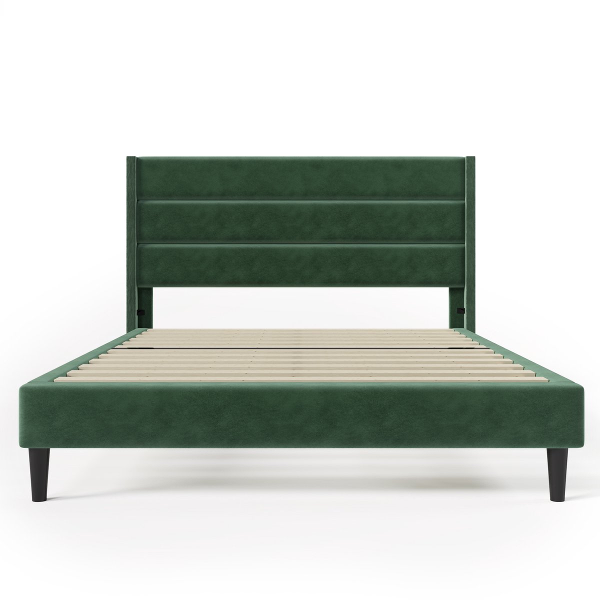 COVREO Bedframe 140x200 cm donkergroen velvet, lattenbodem, zonder matras