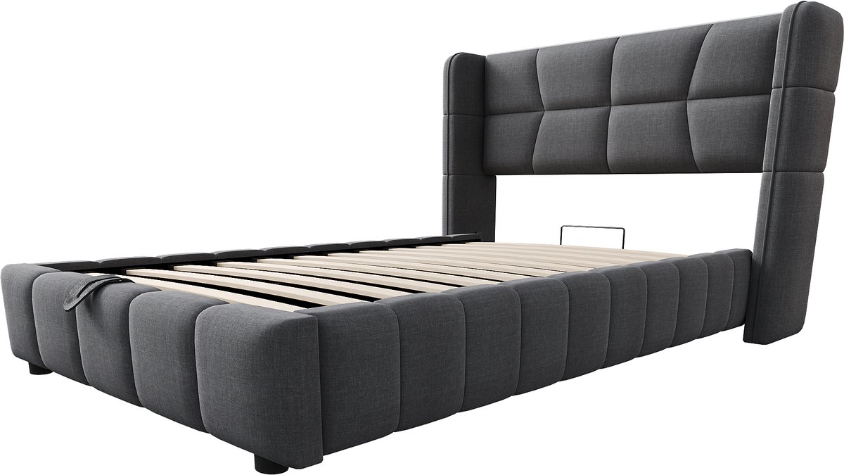 COVREO Kinderbed 90 x 200 cm - met opbergruimte, hoofdbord en lattenbodem, grijs