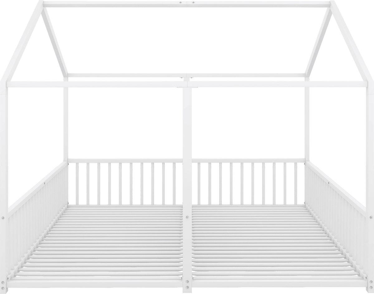 COVREO Kinderbed 186x206 cm - wit met metalen frame, huisvorm, gelander en ladder
