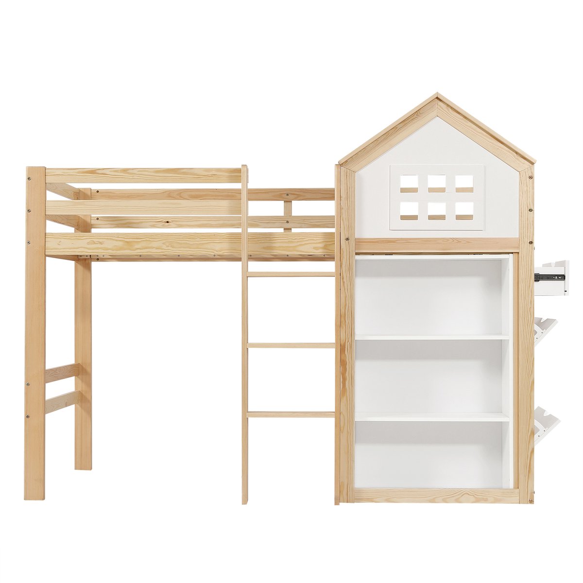 COVREO Hoogslaper 90x200 cm wit en naturel, hout en MDF met opbergruimte