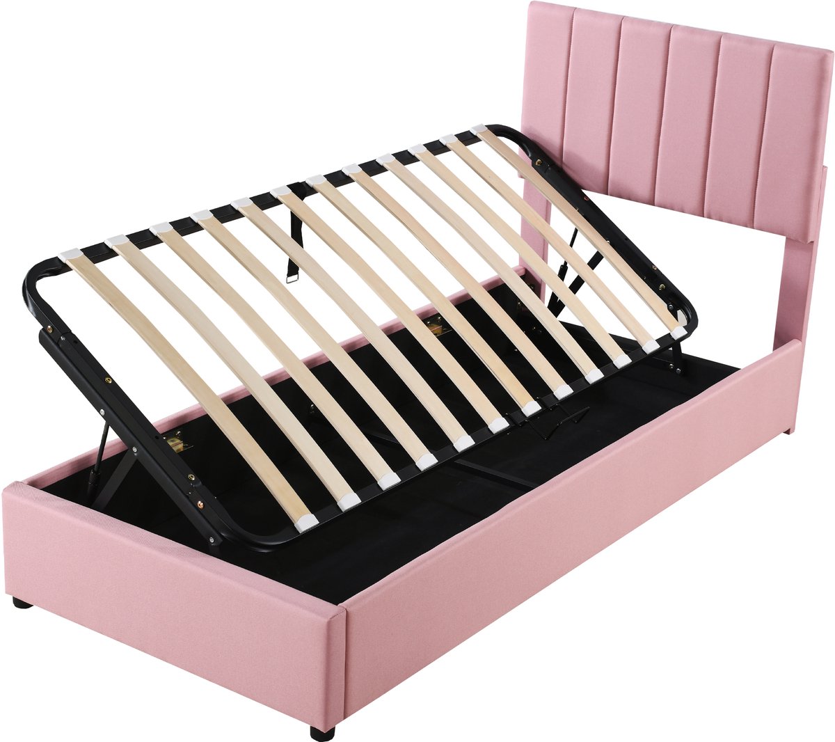 COVREO Bedframe 90x200 cm - roze, gestoffeerd, opbergruimte, zonder matras